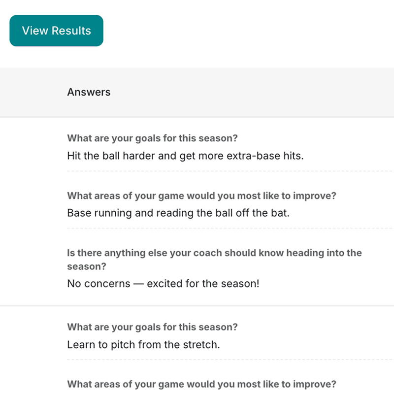 Set goals with every player. Track progress all season.