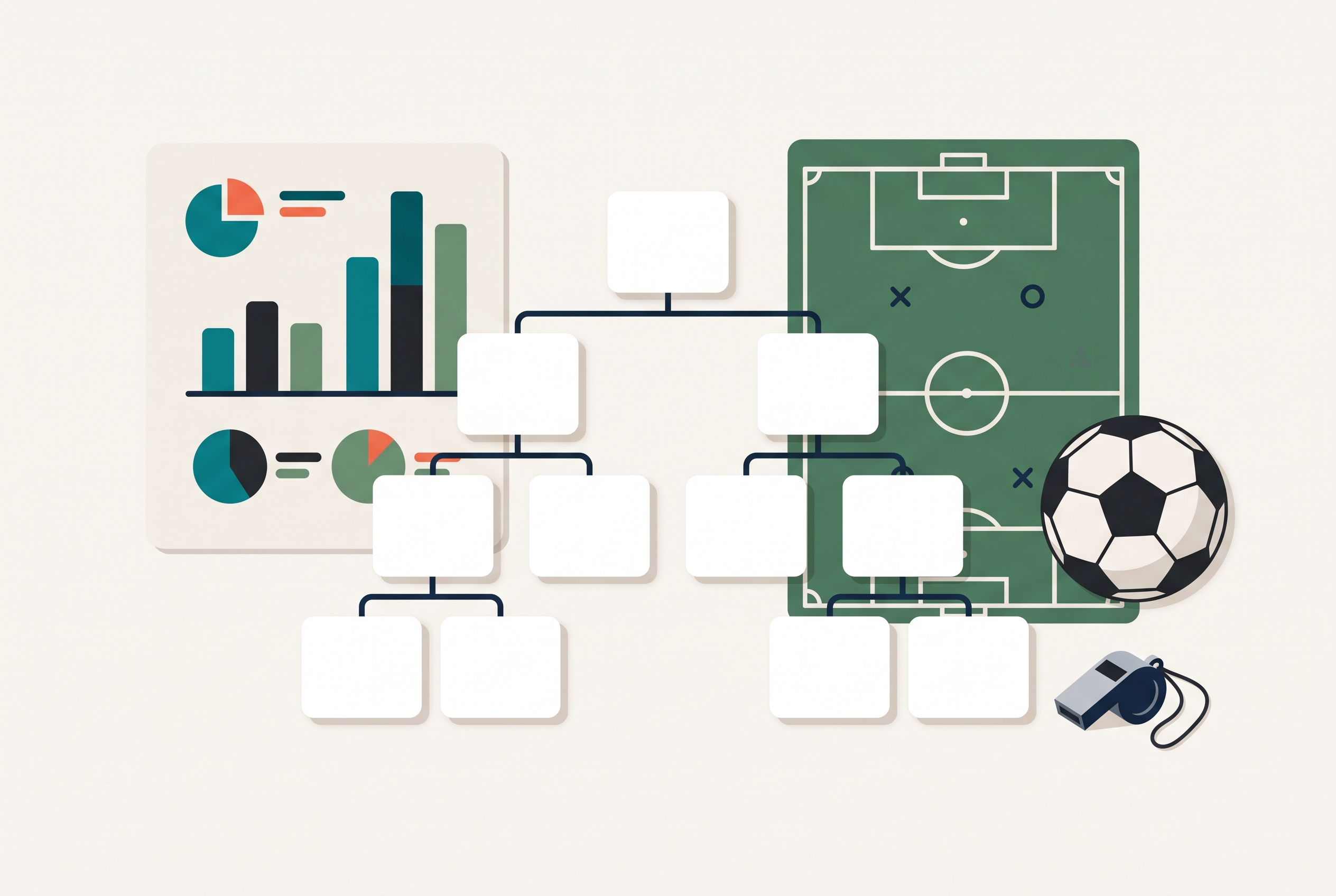 Founders planning a new youth soccer club with structure, budget, and team rosters laid out