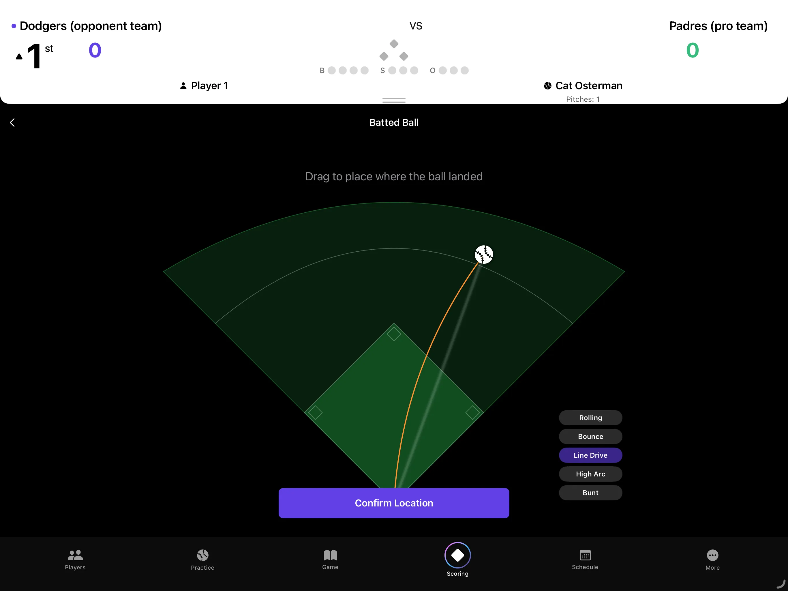 iPad pitch charting view